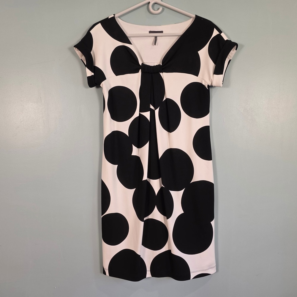 Kristin Davis Black White Polka Dot V-Neck Sheath Dress Size 6 Office or Dinner